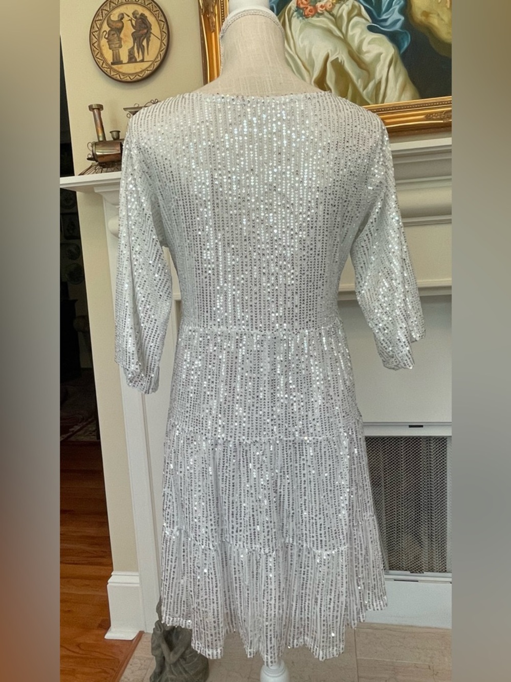 Athena Full Sequin Mini Dress. Small.🪩❤️Silver Sequins. - Picture 3 of 10